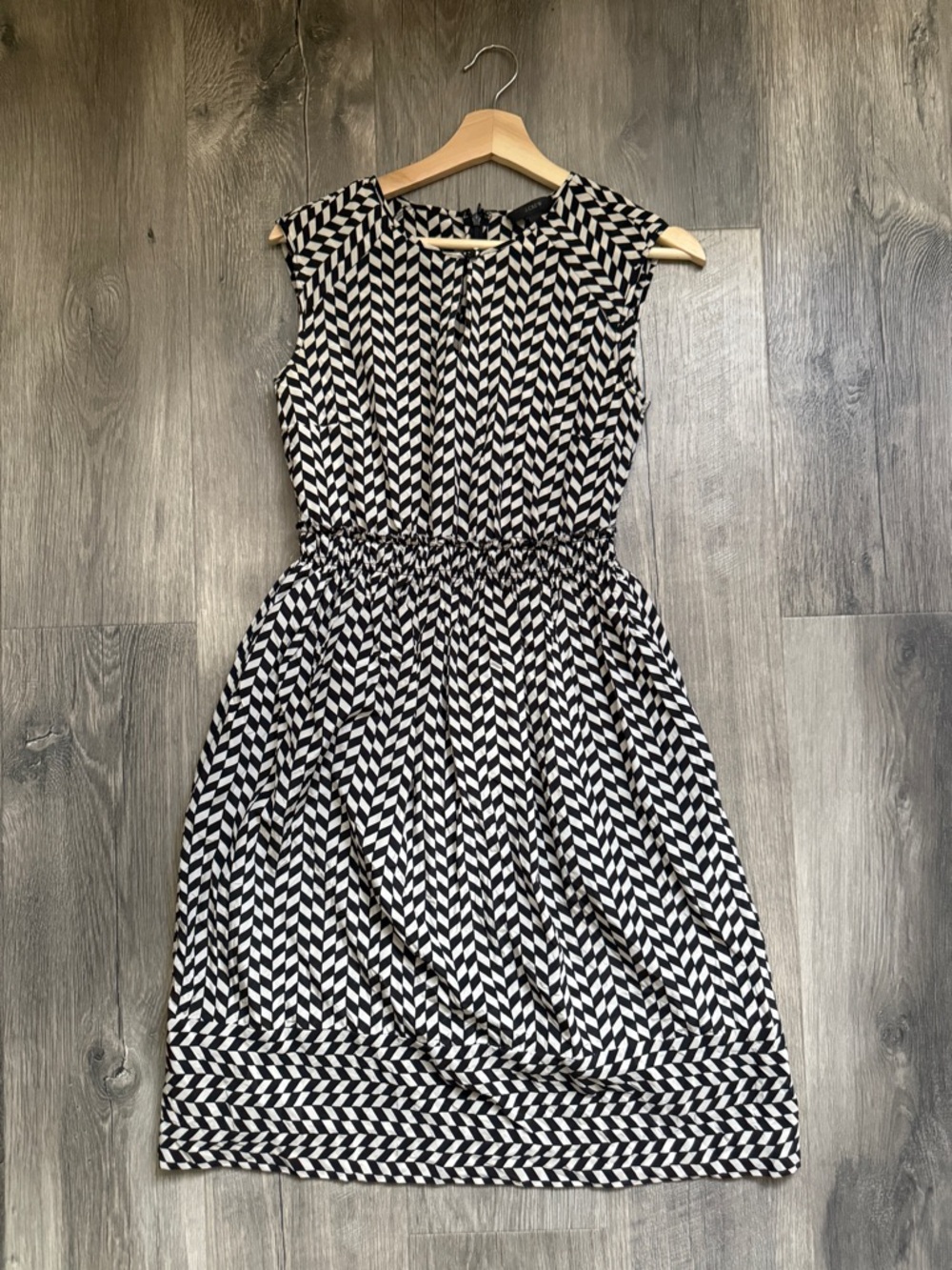 J. Crew Black and White Chevron Midi Dress
